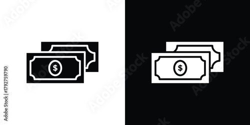 Dollar notes icon flat design. Modern style in black color.
