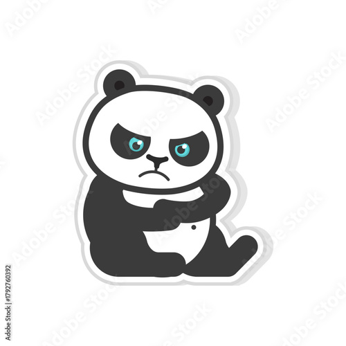 Cute grumpy panda bear character with an angry expression. Isolated vector sticker illustration