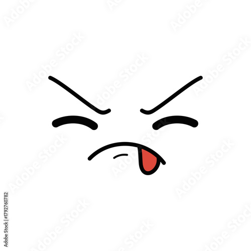 Papier peint Expressive cartoon face showing strong annoyance and displeasure with tongue out