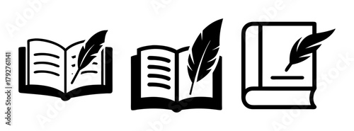 Books and quill pens vector illustration for writing literature and education concept design element