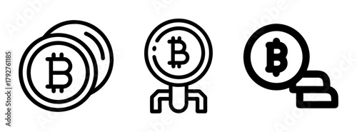 Bitcoin cryptocurrency digital currency blockchain technology financial investment icon set vector
