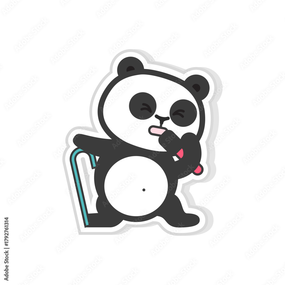Fototapeta premium Cute panda enjoying a popsicle, a whimsical sticker illustration with expressive emotions and joy