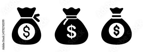 Money bag icon set vector illustration, financial wealth and investment concept design element