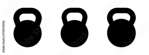 Three black kettlebells for strength training fitness equipment workout and exercise vector illustration