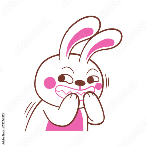 Anxious cartoon rabbit character with a nervous expression showing fear and stress