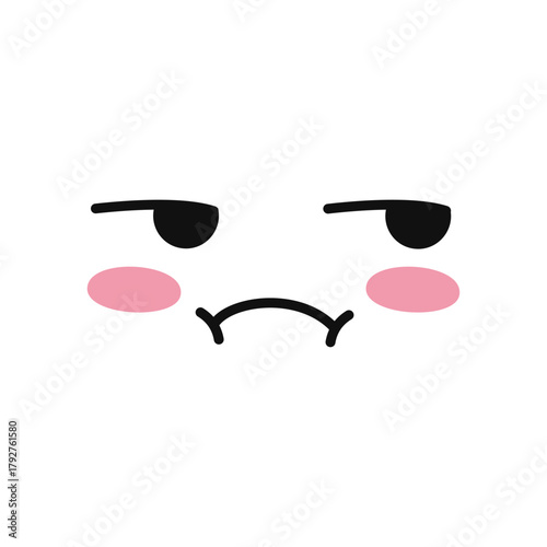 Displeased Face Emoji with Pink Cheeks and Black Eyes Illustration