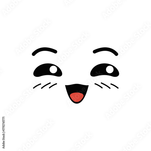 Animated expressive happy face cartoon drawing with blushing cheeks and excited emotions