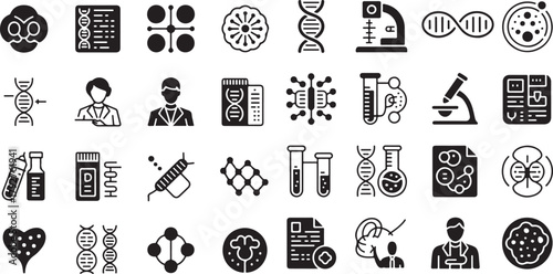 Biotechnology and Genetics Science Research Icon Set Vector