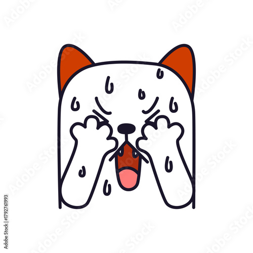 Funny cartoon cat crying and sweating, conveying overwhelming stress, anxiety, and emotional exhaustion