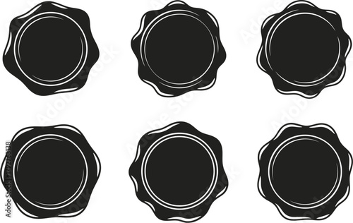 Vintage wine sealing wax and handmade decoration for luxury celebrations vector illustration silhouette. Wax seal insignia vector icon set