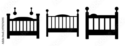 Vintage baby cribs antique nursery furniture silhouette vector illustration for kids room decor
