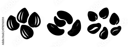 Black and white vector illustration of sunflower seeds pumpkin seeds sesame seeds design art