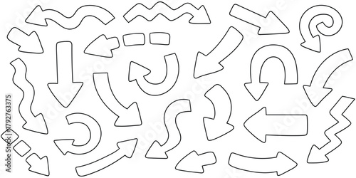 Hand-drawn doodle set of arrows on a white background.