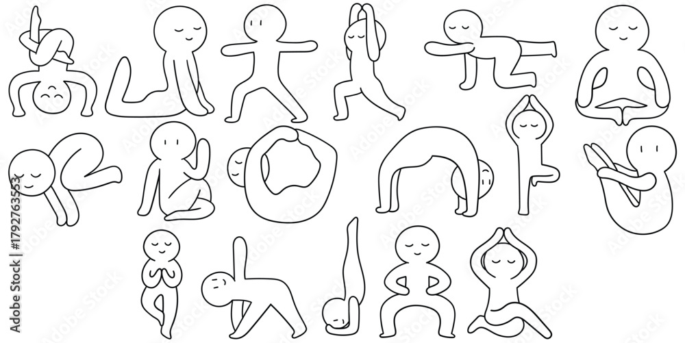 Obraz premium Hand-drawn doodle set of yoga on a white background.