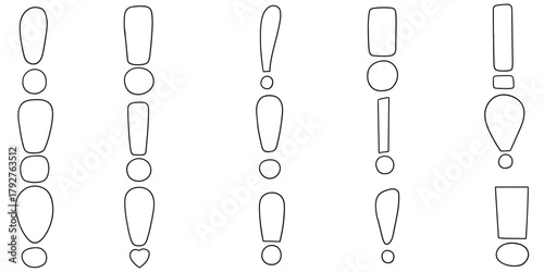 Hand-drawn doodle set of exclamation marks on a white background.
