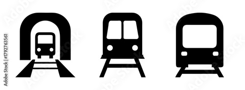 Train silhouette vector art featuring subway metro rail transport in tunnel and open track design