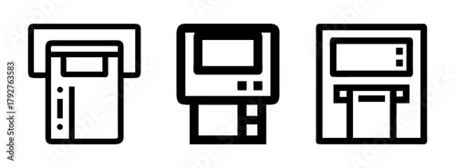 Find atm machine near me cash withdrawal banking services automated teller machine vector icon set
