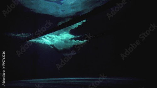 Professional Male Swimmer Diving into Water in Slow Motion Under Dramatic Light