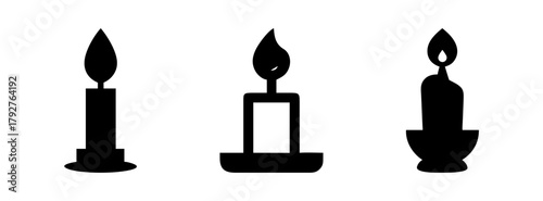 Three black candle vector illustration, candle light, candle flame, candle silhouette, wax candle art