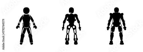 Three humanoid robots vector illustration showcasing artificial intelligence technology and robotics design