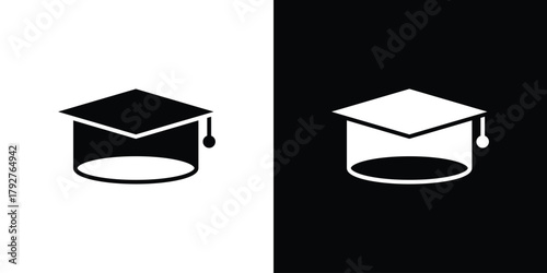 Graduation hat icon flat design. Modern style in black color.