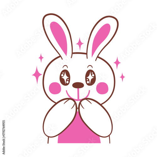 Cute cartoon bunny with sparkling eyes and rosy cheeks, adorable illustration of a happy rabbit