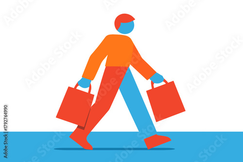 Contrasting illustration shopper blue geometric abstraction soft white vector icon minimal bright