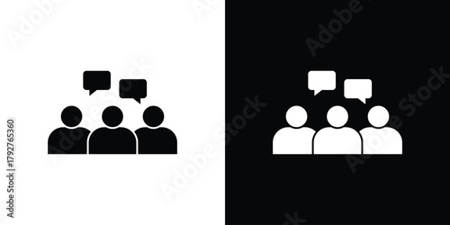 Group discussion icon flat design. Modern style in black color.