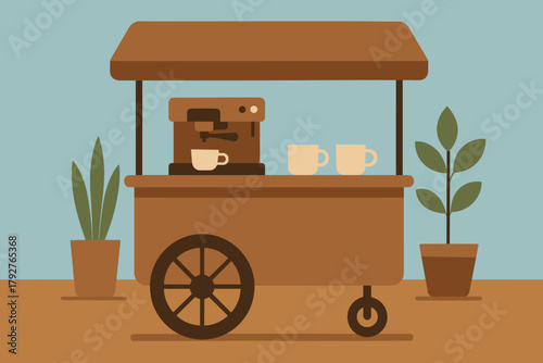 Earth coffee machine punctuation colors icon no wheels flat speech vector cart