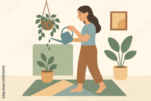 Numbers icon sage text vector flat cohesive minimalist plant room watering warm