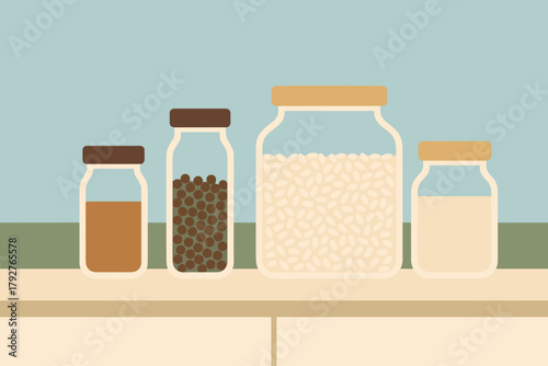 No blue brown sand modern typography icon kitchen labels minimalist jars vector