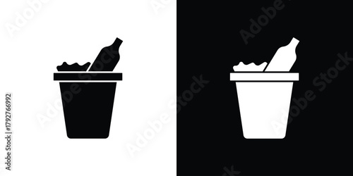 Ice bucket and bottle icon flat design. Modern style in black color.