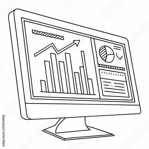 Computer monitor displaying business growth chart