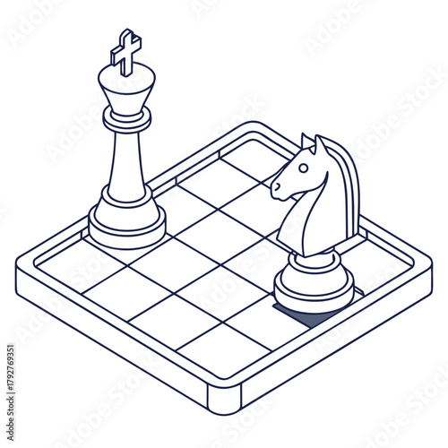Isometric chess board with king and knight