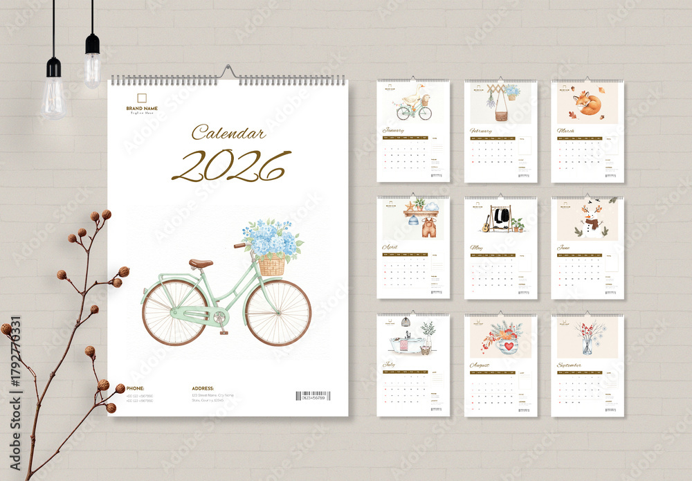 Minimal Wall Calendar 2026 Template Planner for Home and Office Stock ...