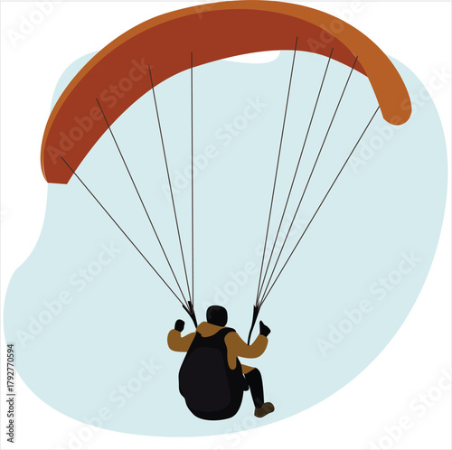people paragliding.Male skydiver with parachute, Male skydiver landing with parachute illustration. 