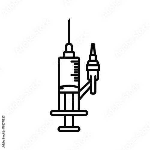 Medical syringe icon with needle and vial