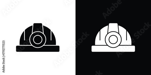 Miner helmet icon flat design. Modern style in black color.