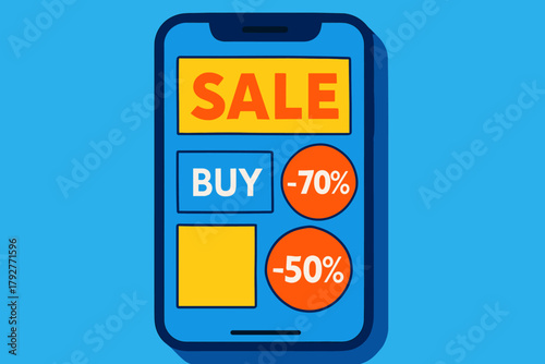 Flat vector blue minimal smartphone yellow cool icon lines geometric vibrant interface