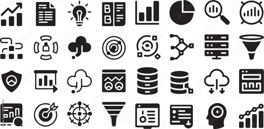 Fototapeta premium Data Analytics and Business Intelligence Statistics Icon Set Vector