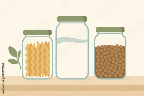 Cyrillic vector illustration brown icon kitchen modern style sage minimalist jars earth