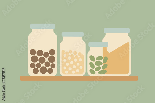 Minimalist no waste vector any icon style numbers zero legumes cohesive jars