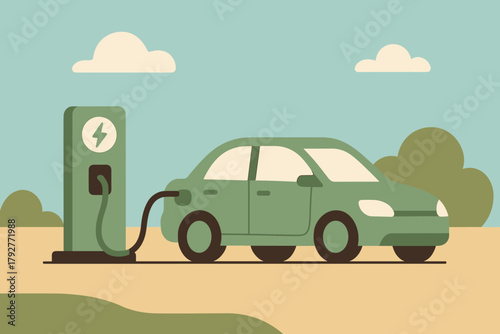 Minimalist eco vector punctuation car illustration background full no brown outdoor any