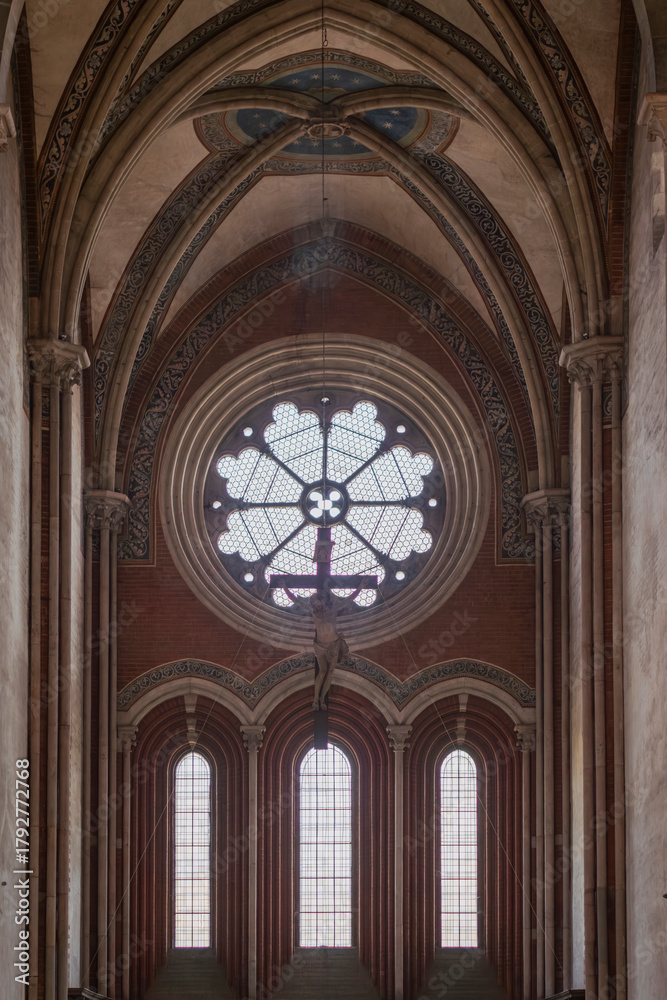 Obraz premium Vercelli, Piedmont, Italy. The Gothic Saint Andrew Basilica, the cloister and the annexed Abbey.