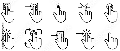 Hand touch gesture click button icon vector. Hand gesture icon set for. Office teamwork hand symbol design. Outline icons for procedures and guidelines. Sign icon vector for office teamwork