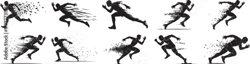 Runner dispersion silhouette vector set featuring sprint, motion effect, athlete speed, and dynamic action illustration