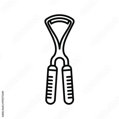 Stylized line art illustration of dental forceps