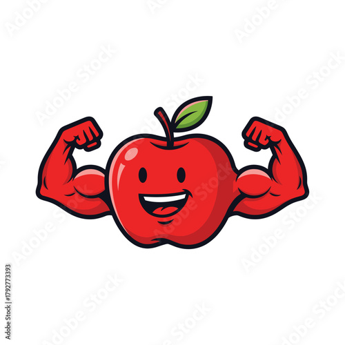 Strong Apple Mascot Flexing Biceps Gym T-Shirt