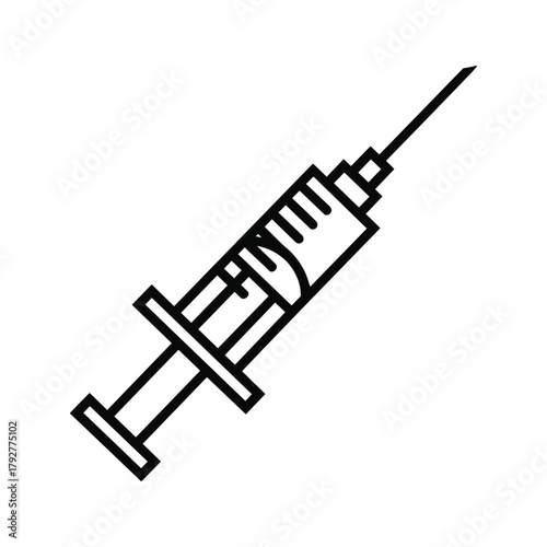 Medical syringe with needle and liquid inside