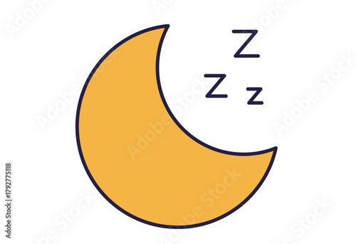 Crescent moon with Zzz sleep symbol for rest relaxation and night health concept design